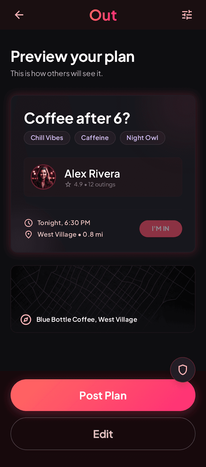Out plan preview screen